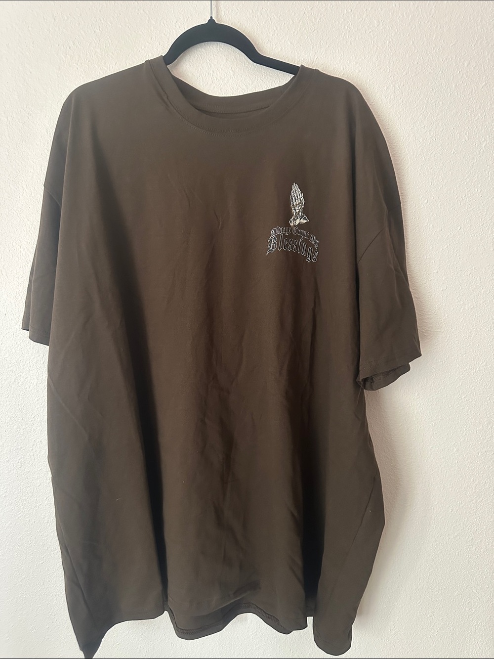 Men's Brown Graphic Tee with Prayer Hands Embroidery
